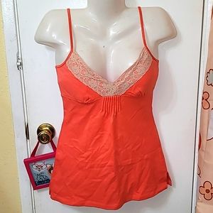Y2k cami top lace trim peachy orange spaghetti straps